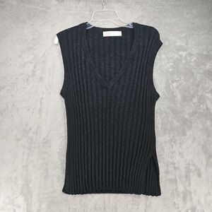 Free People FP Beach Veda Sweater Blouse Top Ribbed Knit Black Size Medium EUC